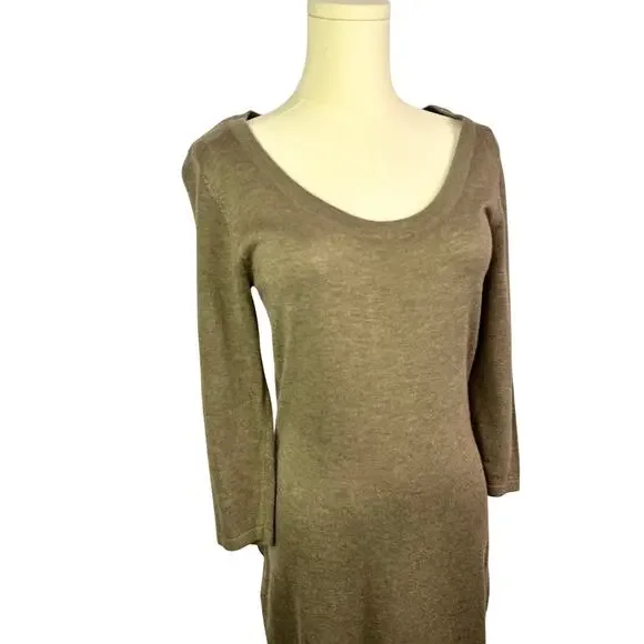 CYNTHIA ROWLEY Women's Cocoa Heather Cashmere Blend Sweater Dress - Picture 2 of 5